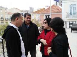 Esperando a la recepción en el Ayuntamiento. Carlos Schmidt, Doris Rollemberrg y su esposo Renato.