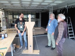 Preparando el Taller de Jerôme Maeckelbergh, Eufrasio Lucena, John Faulkner y Jerôme.